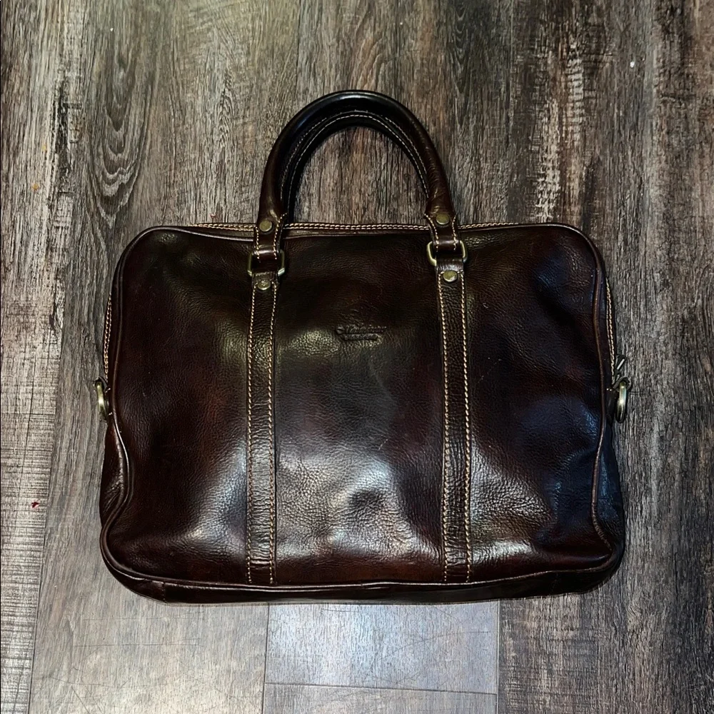 Vintage Manufactus Brown Leather Briefcase with Dual Top Handles